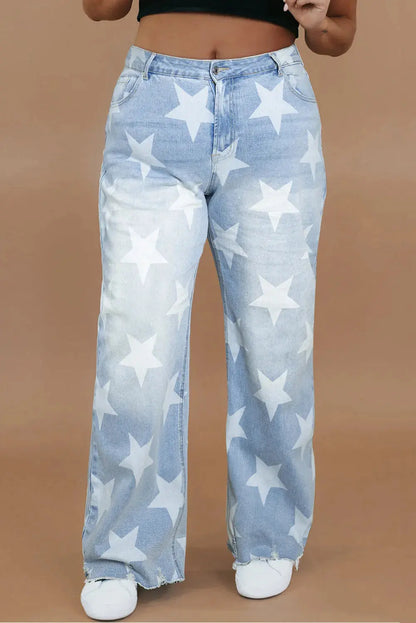 Plus Size Star Straight Leg Jeans with Pockets 