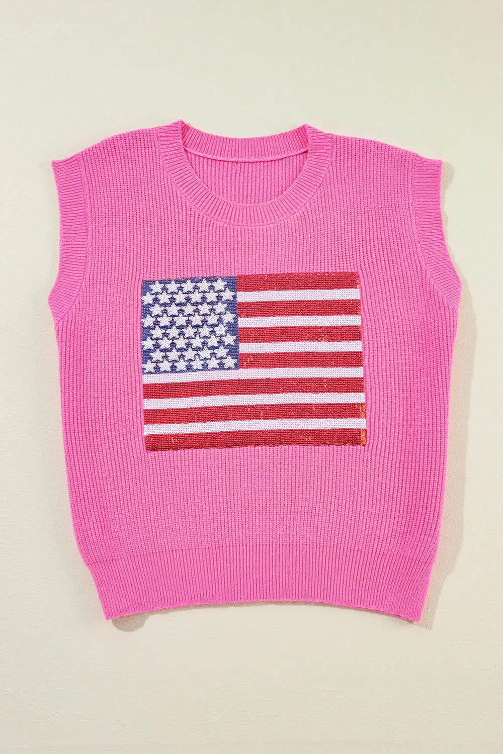 Sequin US Flag Round Neck Sweater Vest Envy The Eagle