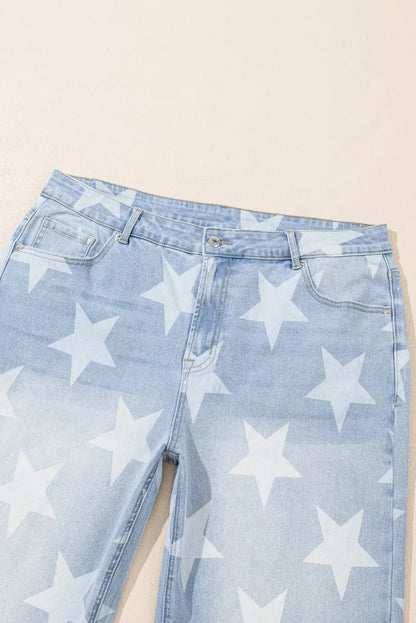 Plus Size Star Straight Leg Jeans with Pockets 