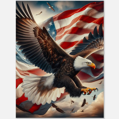 Bald Eagle Wall Art with American flag. Patriotism USA Pride Front view