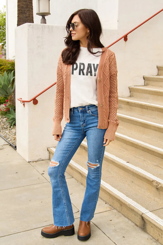 White Full Size PRAY Round Neck T-Shirt