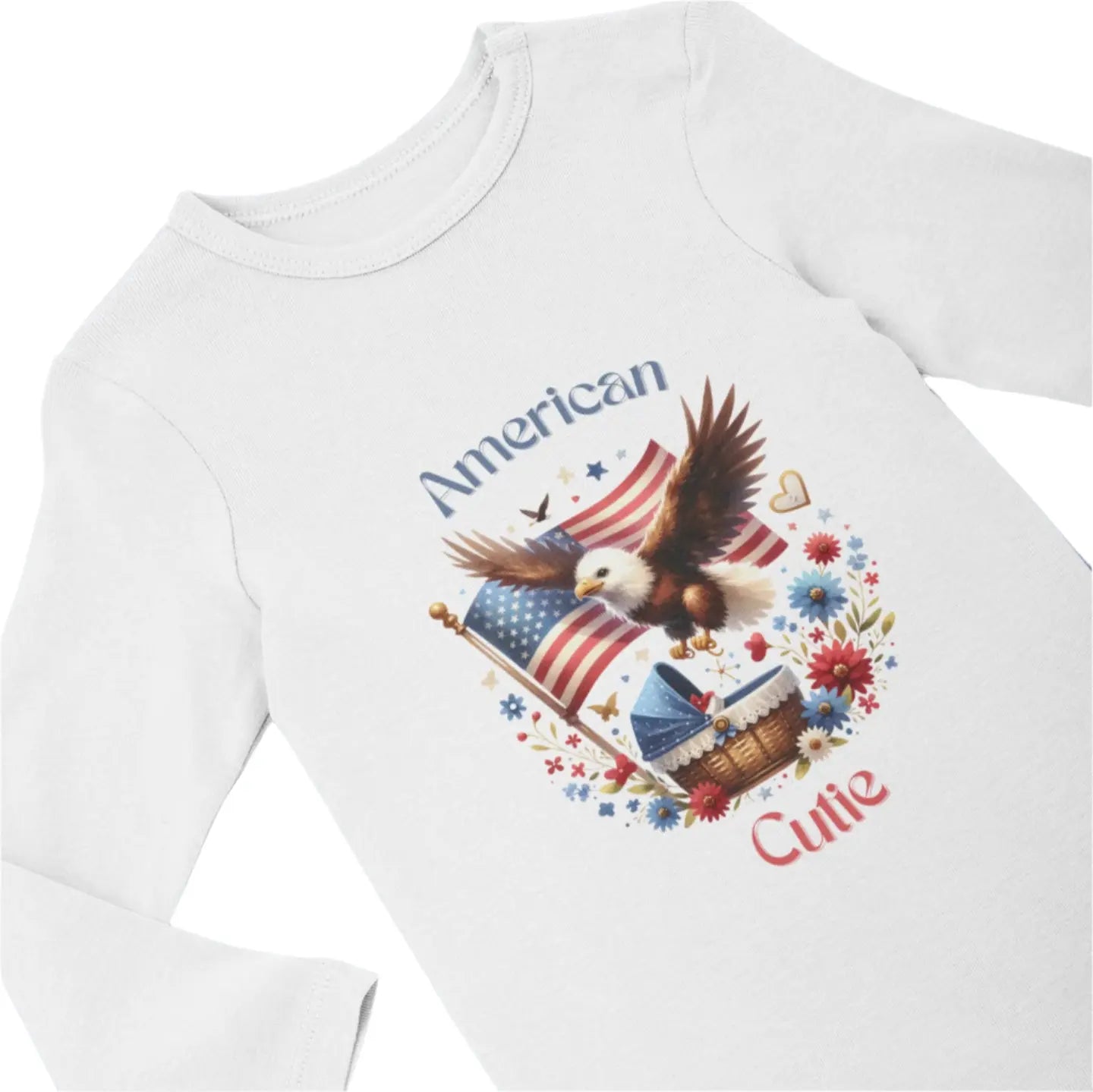 American Cutie Flag Design© Classic Baby Long Sleeve Bodysuit White - Envy The Eagle