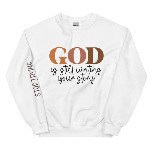 God unisex-crew-neck-sweatshirt-white-front-arm script Faith Religious Trust